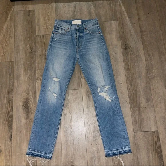 Mother SUPERIOR Jeans‎ Highwaisted Hiker Hover Undone Hem in On My Knees 25